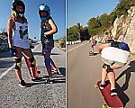 Юные экстремалки устроили заезд на скейтбордах по горным дорогам в Испании ▶