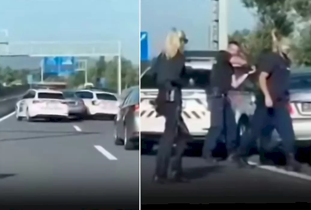 Драматичная погоня полицейских за автомобилем попала на видео в Венгрии