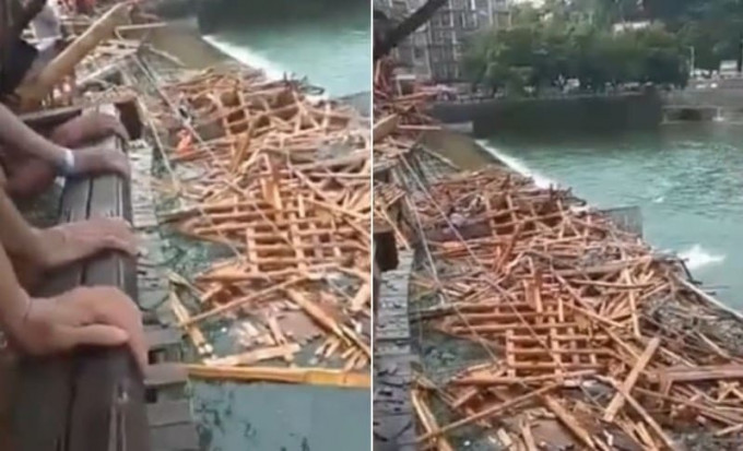 Ураган снёс деревянные дома в реку в Китае (Видео)