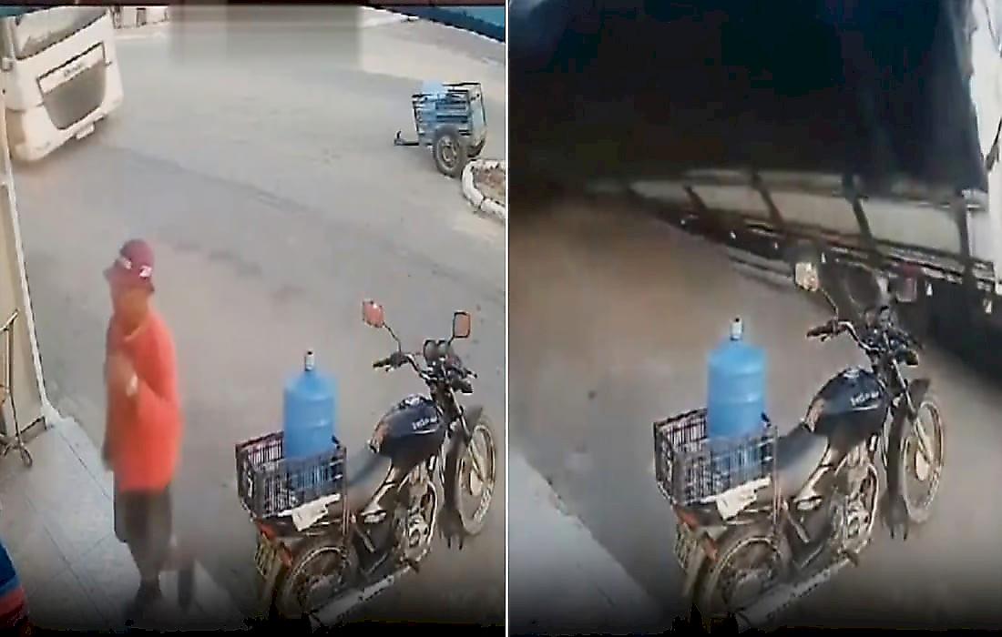 Фура опрокинулась на мотоцикл и чудом не раздавила его владельца: видео