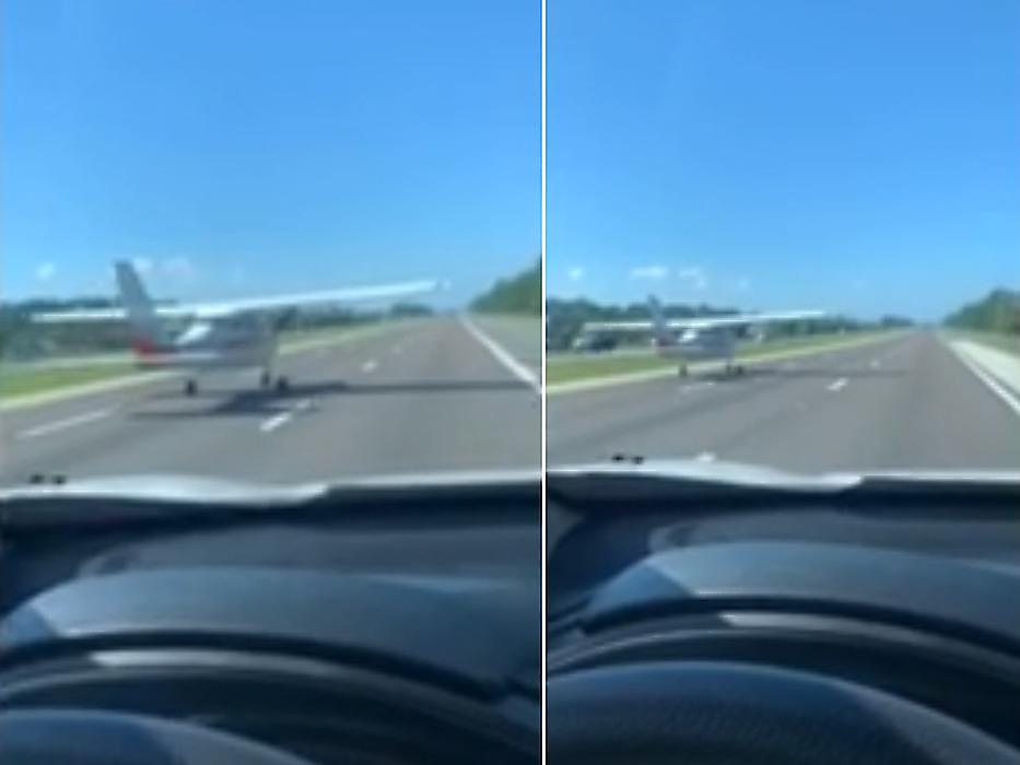 Пилот успел посадить на автотрассе неисправный самолёт