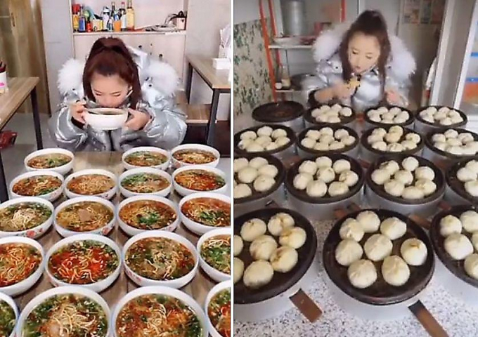 Девушка, обладающая зверским аппетитом, объедает закусочные в Китае ▶