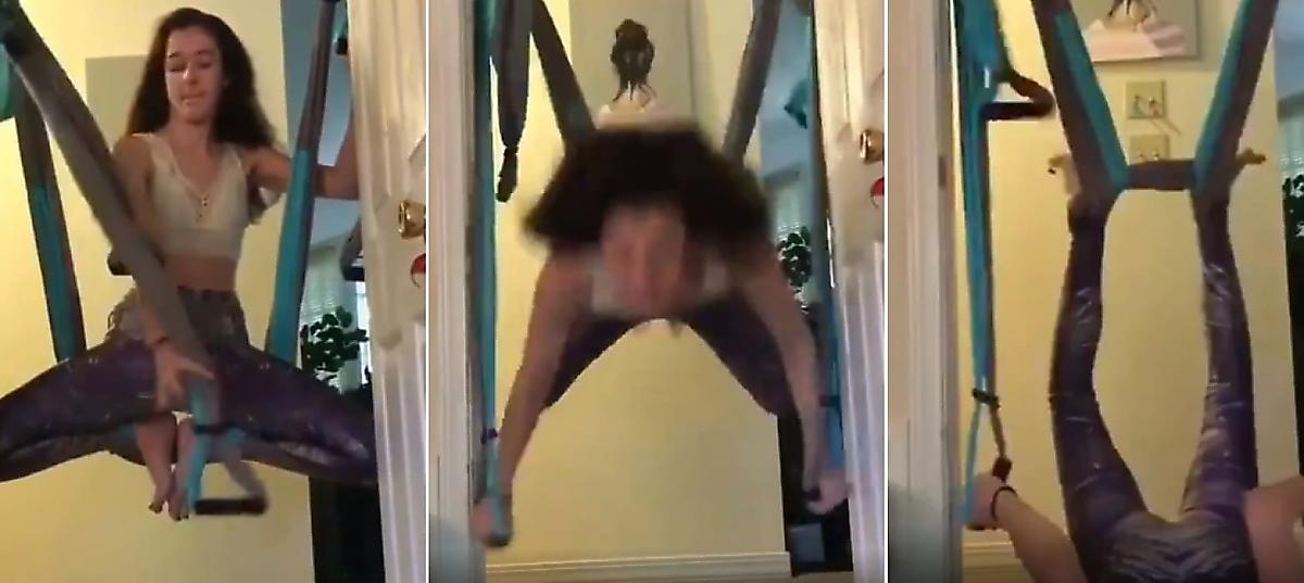 Юная гимнастка перемудрила со страховкой и проверила лицом прочность пола - видео