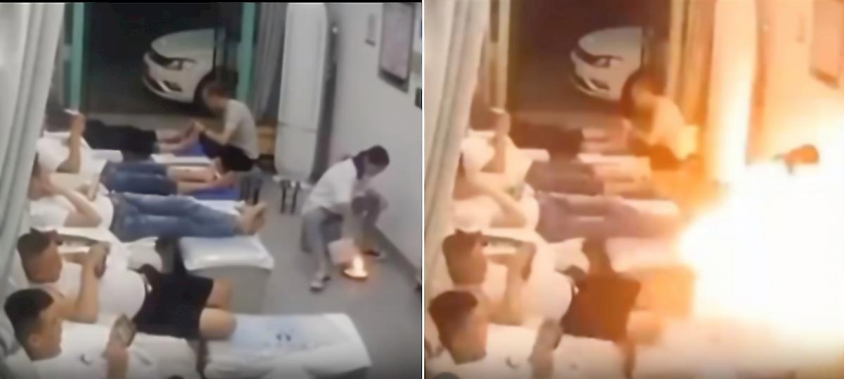Глупая китаянка умудрилась спалить педикюрный салон на Тайване