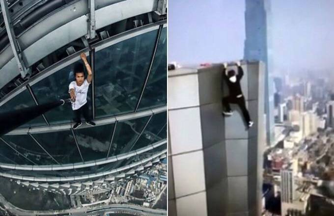 Шок*! Китайский экстремал снял собственную смерть во время «покорения» 62-этажного небоскрёба. (Видео)
