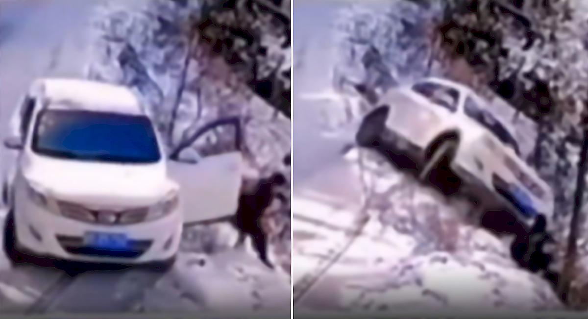 Китаец сбросил свой автомобиль в пропасть и попал на видео в Тибете