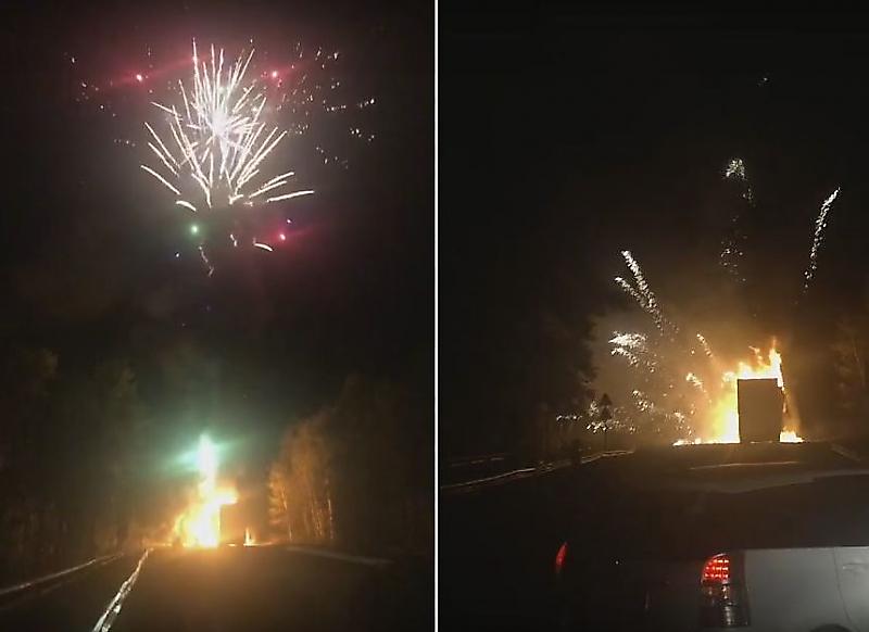 Неожиданный фейерверк из загоревшегося грузовика, озарил ночное небо под Хабаровском ▶