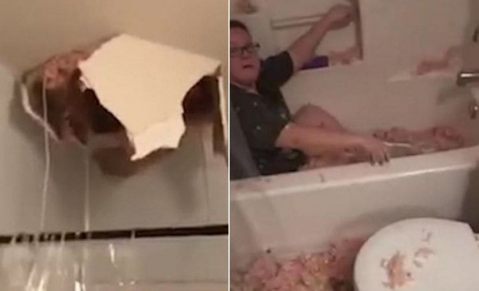 Потолок не выдержал веса американки, заодно испытавшей на прочность ванну (Видео)