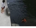 Курьер, спасший упавшую в водоём девочку и её обувь, стал героем в Китае (Видео)