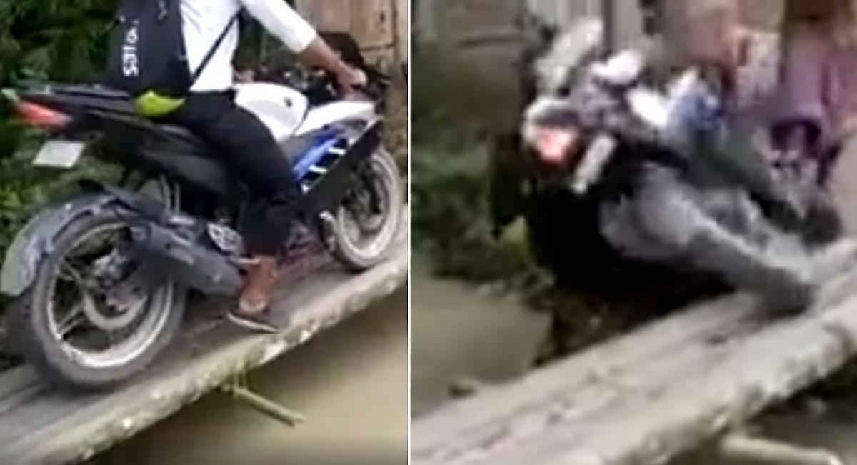 Мотоциклист не смог преодолеть переправу и упал в бурный ручей