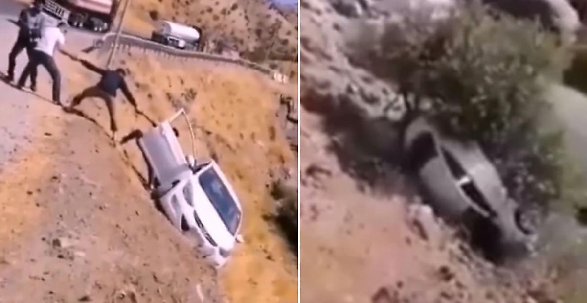 Спасение водителя из падающего со склона автомобиля, попало на видео в Курдистане