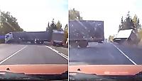 Водитель, объезжая фуру, чудом не завалил на бок свой фургон - видео