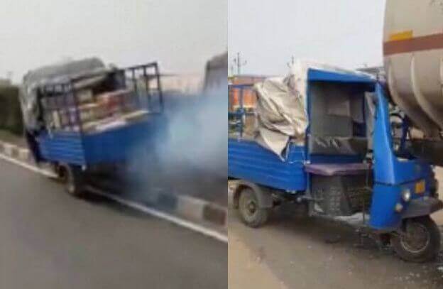 Мотороллер «сбежал» от рикши на оживлённой магистрали в Индии. (Видео)