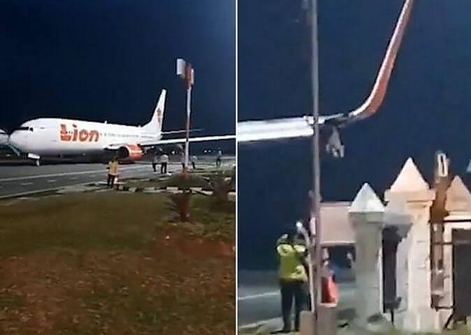 Самолёт не разъехался со столбом на аэродроме в Индонезии (Видео)