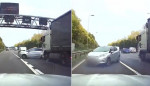 Водитель фуры не заметил легковушки на своём пути и развернул её на автотрассе в Британии (Видео)