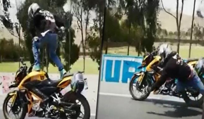 Мотоцикл «сбежал» от байкера, неудачно исполнившего трюк в Перу (Видео)