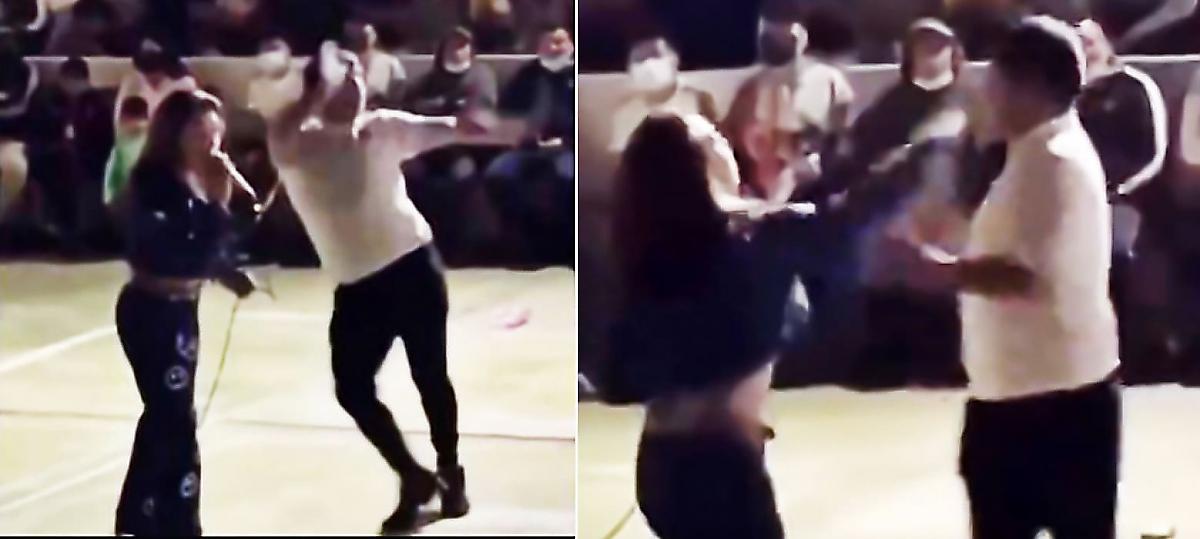 Певица точным ударом вырубила танцора, отвлекающего внимание зрителей от неё