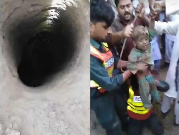 Ребёнок, провалившийся в узкий колодец, был спасён в Пакистане (Видео)