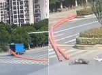 Тянувшиеся за грузовиком длинные трубы выбили мопед из-под двух наездников в Китае