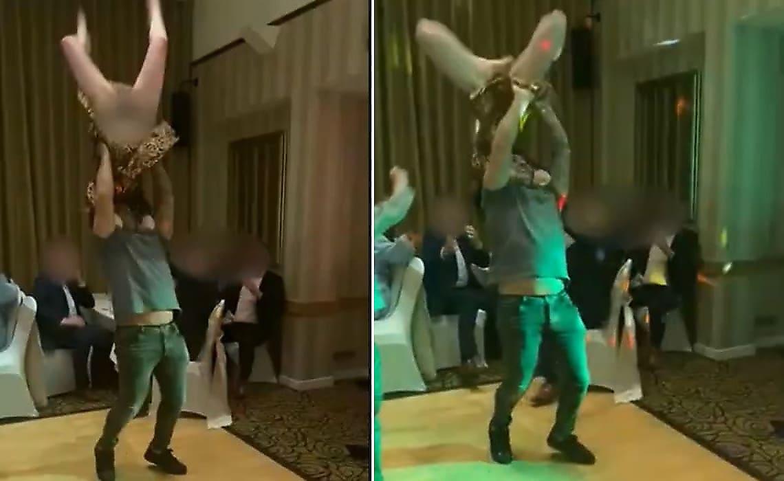 Девица, исполняя «грязный» танец, совершила жёсткую посадку и попала на видео на свадьбе