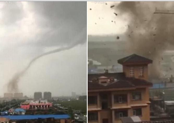 Апокалиптическая картина бушующего торнадо над китайским мегаполисом была опубликована в сети
