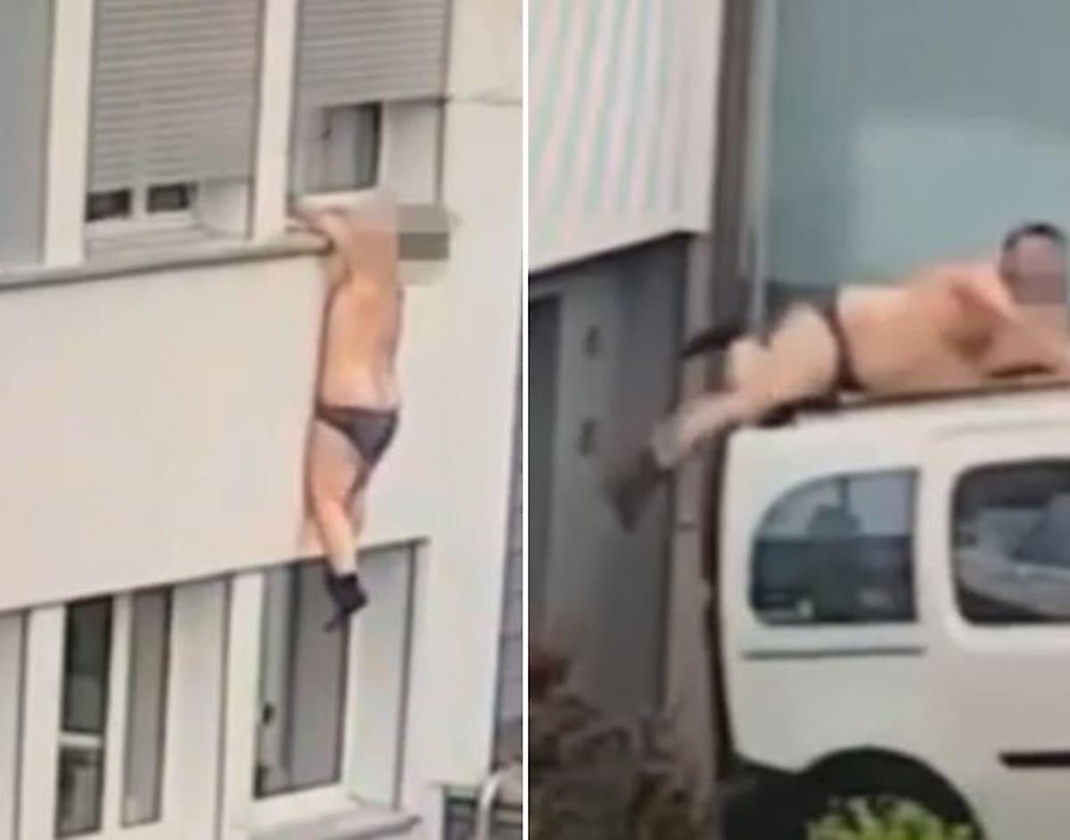 Побег упитанного мужчины из окна квартиры на втором этаже попал на видео в Швейцарии
