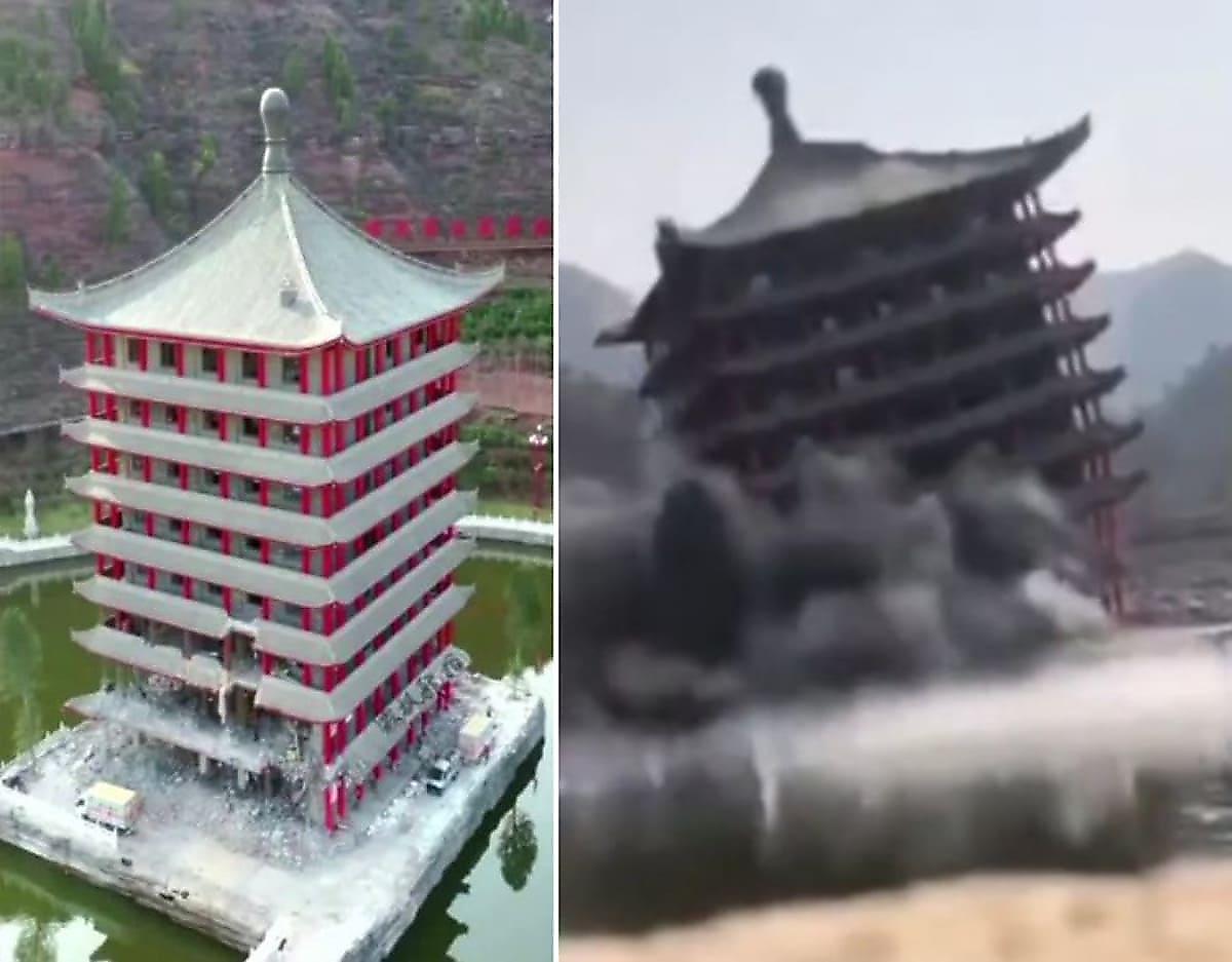 Очередной отель, построенный в неправильном месте, снесли в Китае
