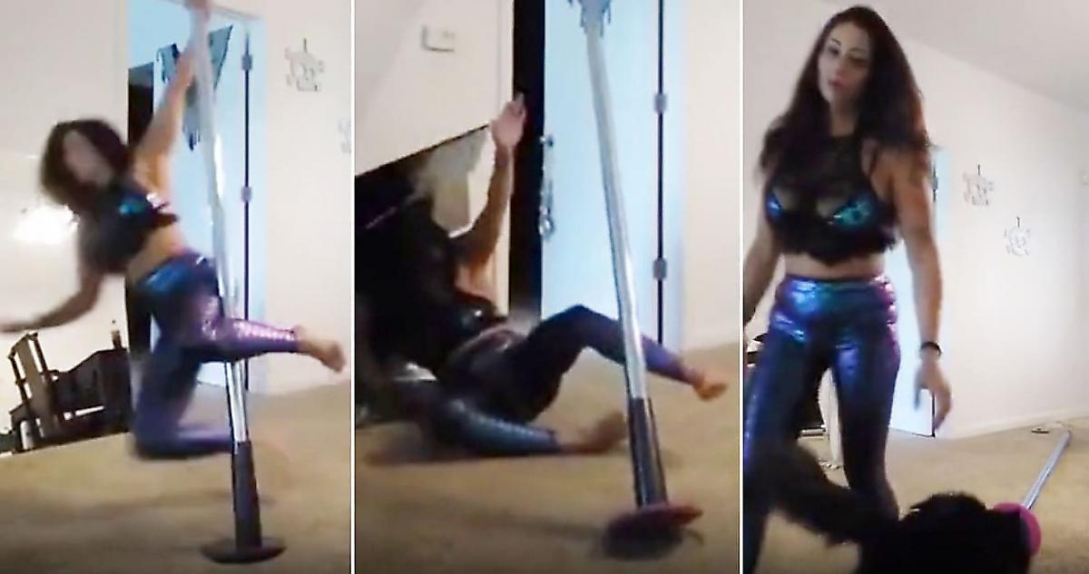 Девица, исполняющая танец на шесте, разбила зеркало о голову и привлекла внимание кошки - видео