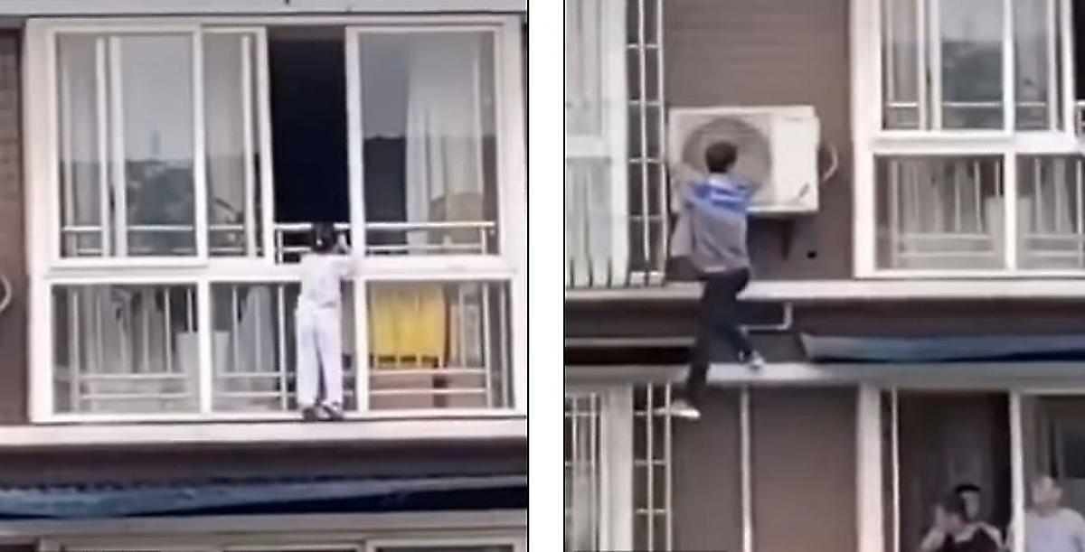Китайский «человек-паук» без страховки забрался по фасаду дома и спас ребёнка