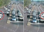 Удачливый водитель, управляя легковушкой, чудом не задел стоящие автомобили