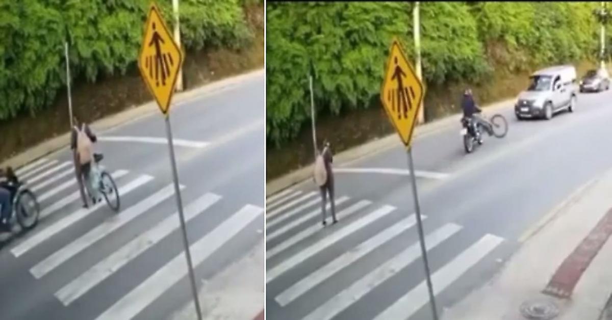 Девушка неожиданно лишилась велосипеда по вине наглого байкера и попала на видео
