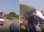 Пикап не довёз шумную толпу до места церемонии - видео