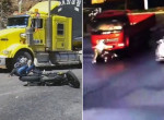 Удачливые мотоциклисты, оказавшиеся на пути грузовиков, попали на видеокамеры в ЮАР и Колумбии ▶