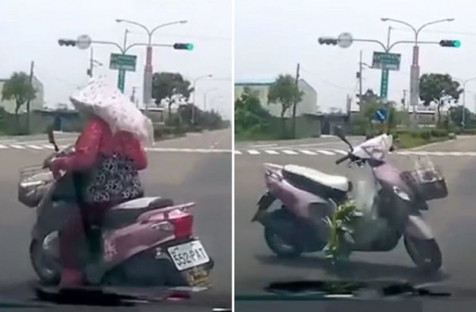 Момент «пересадки» пожилой мотоциклистки на землю, не попал на видео в Китае