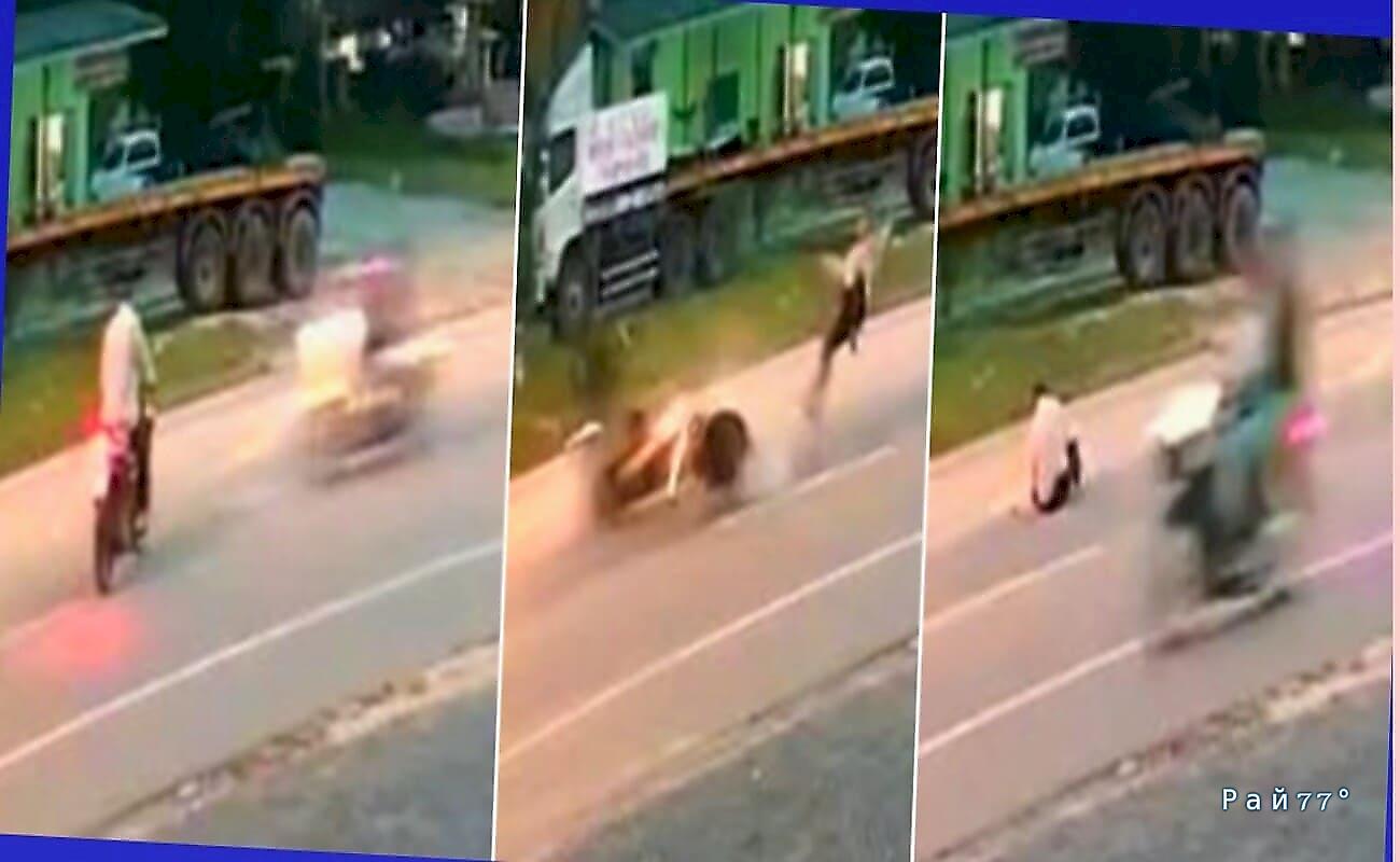 Мотоциклист выбил байк из-под другого мотоэкстремала и попал на видео в Таиланде Мотоциклист выбил байк из-под другого мотоэкстремала и попал на видео в Таиланде