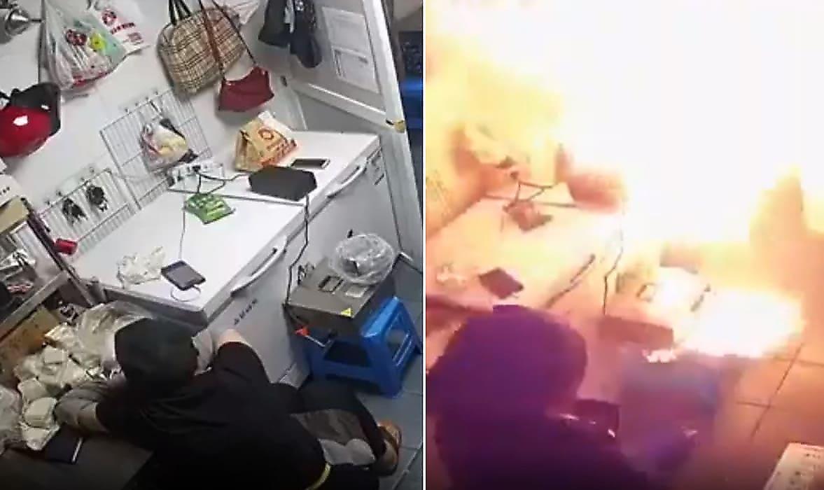 Огненное содержимое аккумулятора изверглось на кухне у владельца скутера во время зарядки