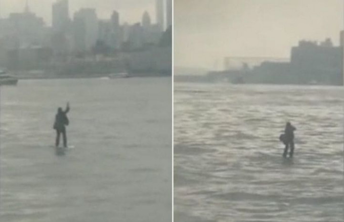 Американский бизнесмен решил срезать маршрут и на доске для сёрфинга преодолел реку Гудзон в Нью - Йорке (Видео)