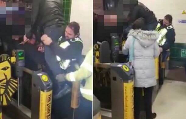 Необычная операция спасения мужчины, застрявшего в турникете, была проведена в британской подземке. (Видео)