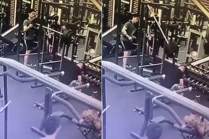 Китаец чуть не погубил посетителя фитнес-клуба, обрушив на него диски со штанги (Видео)
