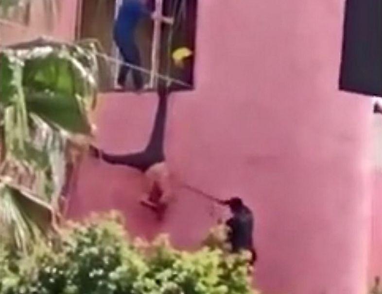 Полицейские поймали за ногу выбросившегося из окна церкви автоугонщика в Мексике ▶