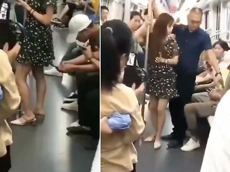 Китайский джентльмен спас девушку от «папарацци», незаметно снимающего её снизу ▶