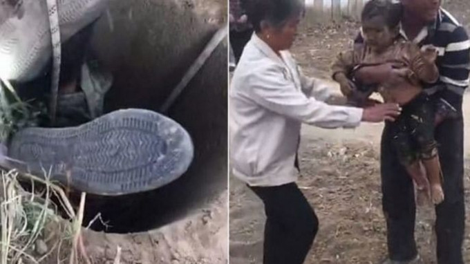 Ребёнок, провалившийся в узкий колодец, был спасён в Китае (Видео)
