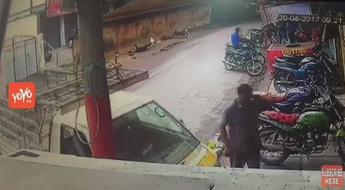 Маленький индиец разнёс пекарню, оставшись один в салоне автомобиля. (Видео)