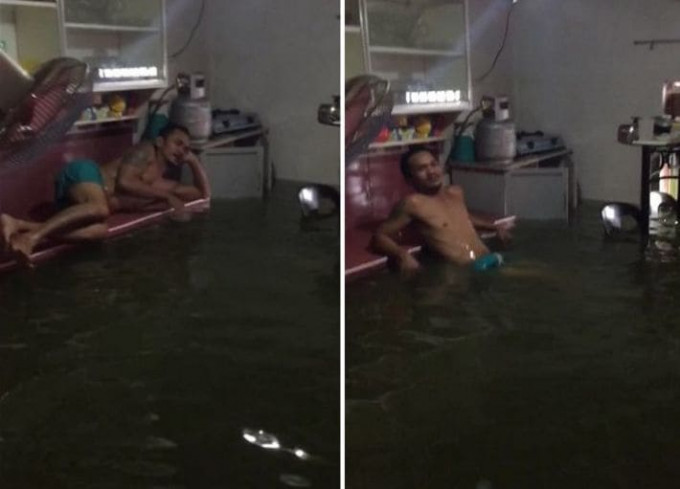 Входите, вода тёплая: филиппинец принял водные процедуры прямо в затопленном жилище (Видео)
