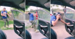Водитель, выбежавший из движущегося автомобиля, проверил на прочность столб, во время исполнения танца (Видео)