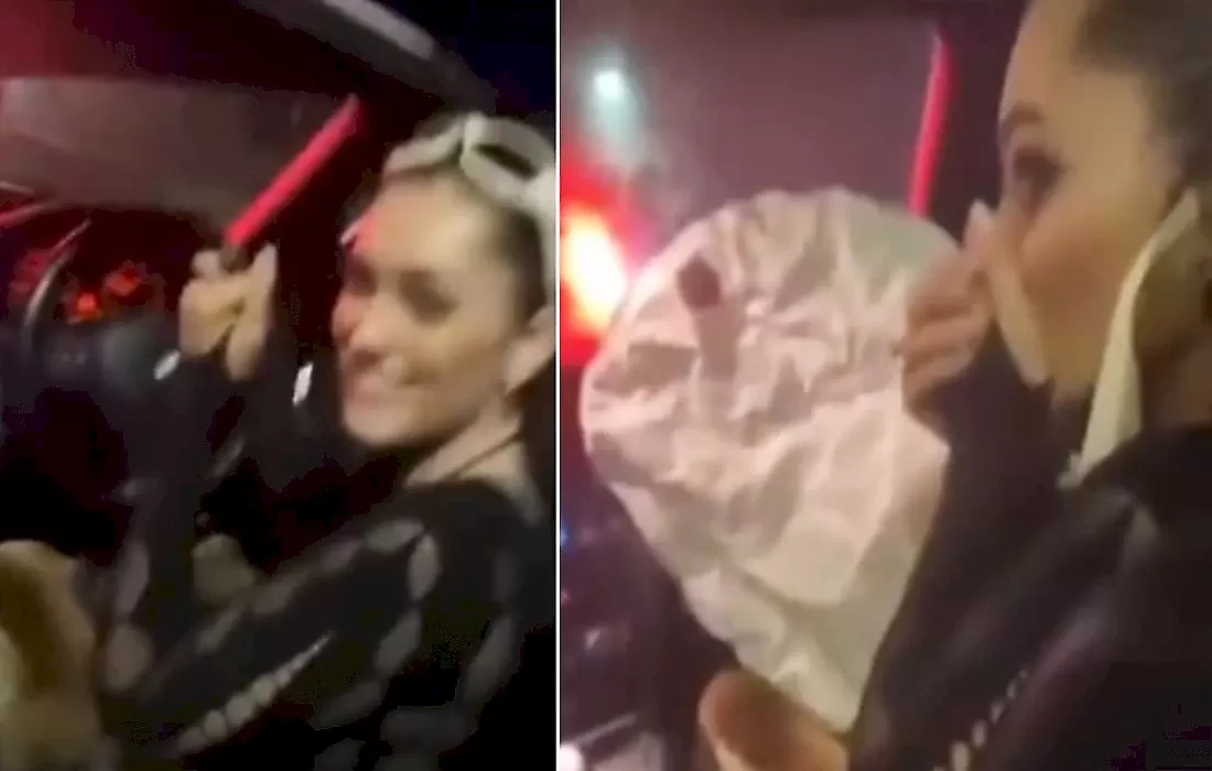 Девица на кабриолете получила подушкой безопасности по лицу: видео