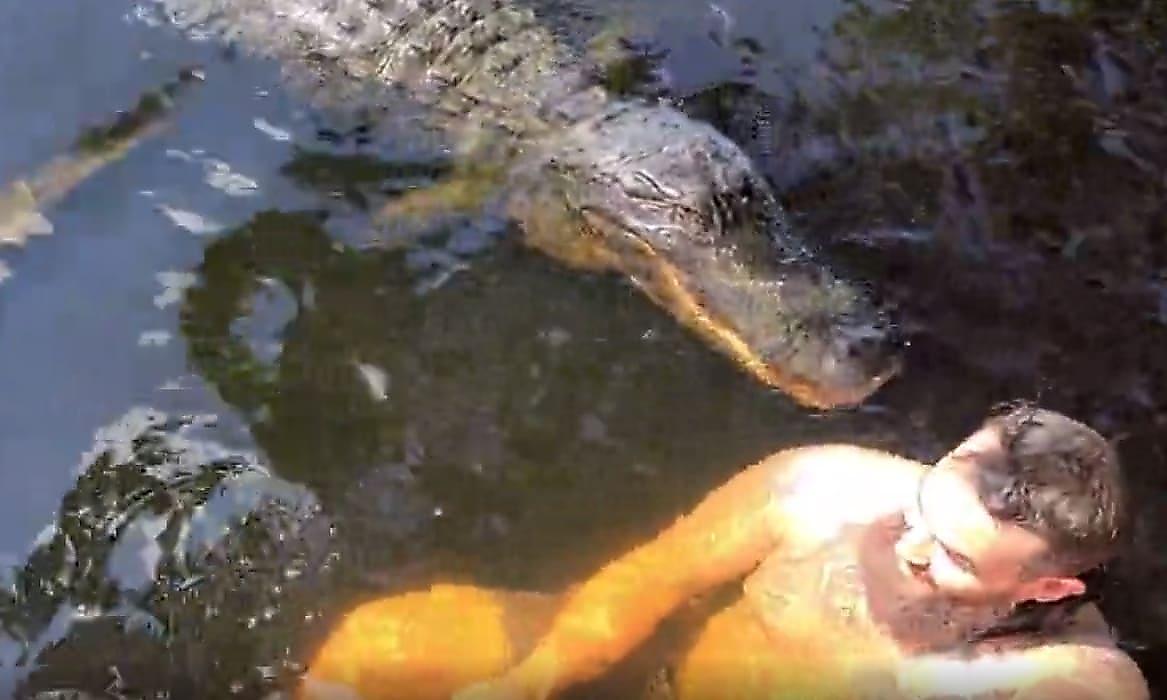 Крокодил укусил экстремала и заставил его покинуть свой водоём - видео