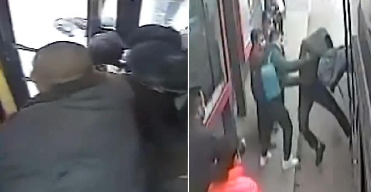 Невезучий воришка застрял головой в дверях автобуса - видео
