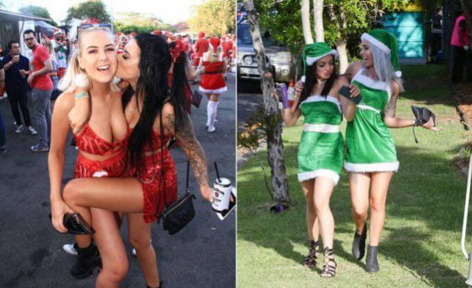 Тысячи разнополых «Санта - Клаусов» вышли на улицы Вуллонгонга, Лондона и Нью - Йорка + зомби вечеринка в Австралии (Видео)