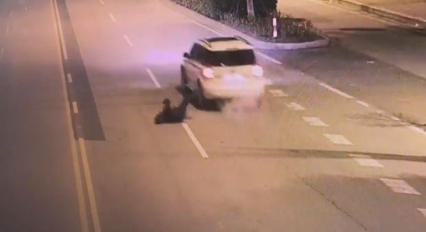 Китаянка не заметила, как потеряла пьяного мужа, выпавшего из автомобиля. (Видео)
